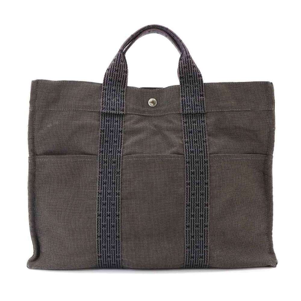 Hermes Herline Tote MM Handbag, Canvas, Gray, Silver Hardware